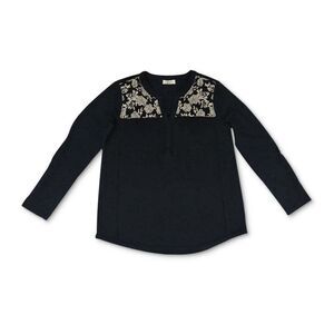 Style & Co Cotton Embroidered Top Deep Black S